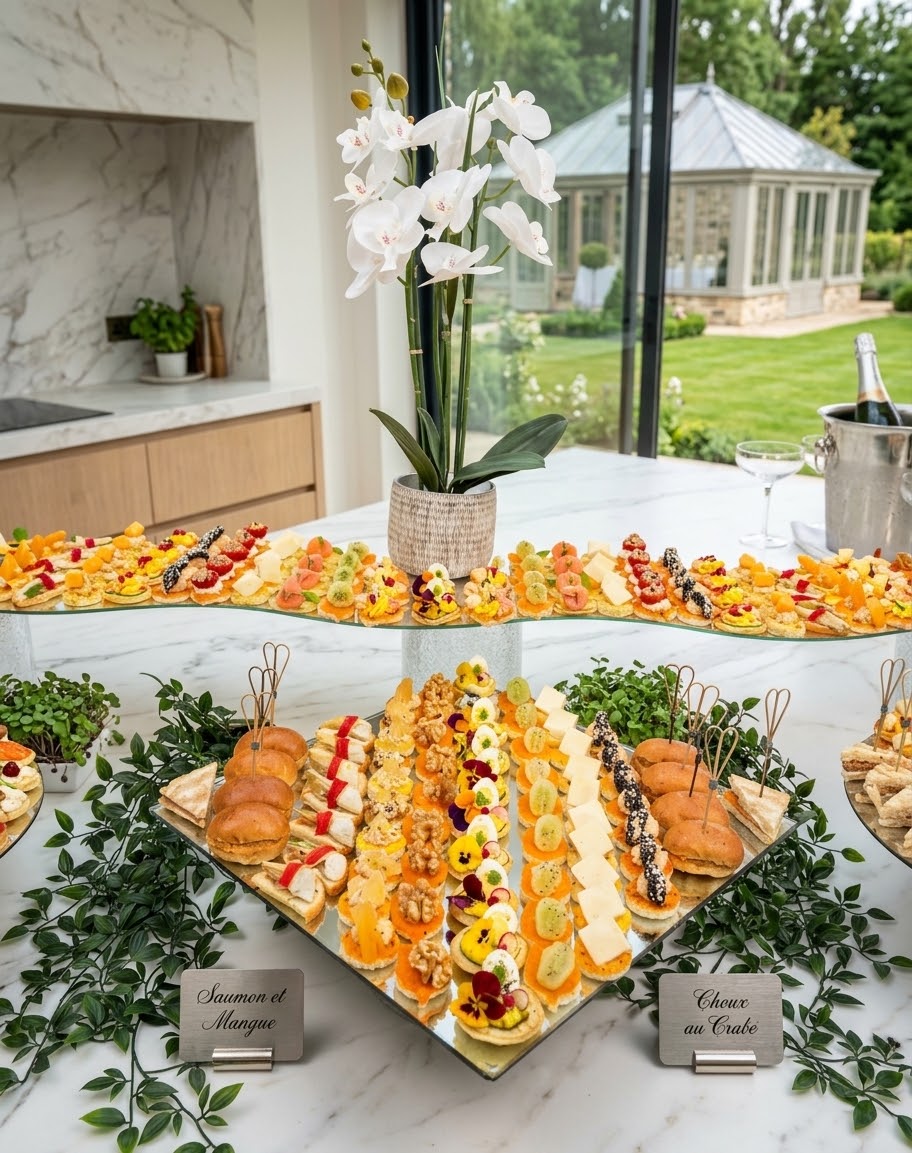 Buffet de réception dressé autour d'une orchidée, NONO Évents